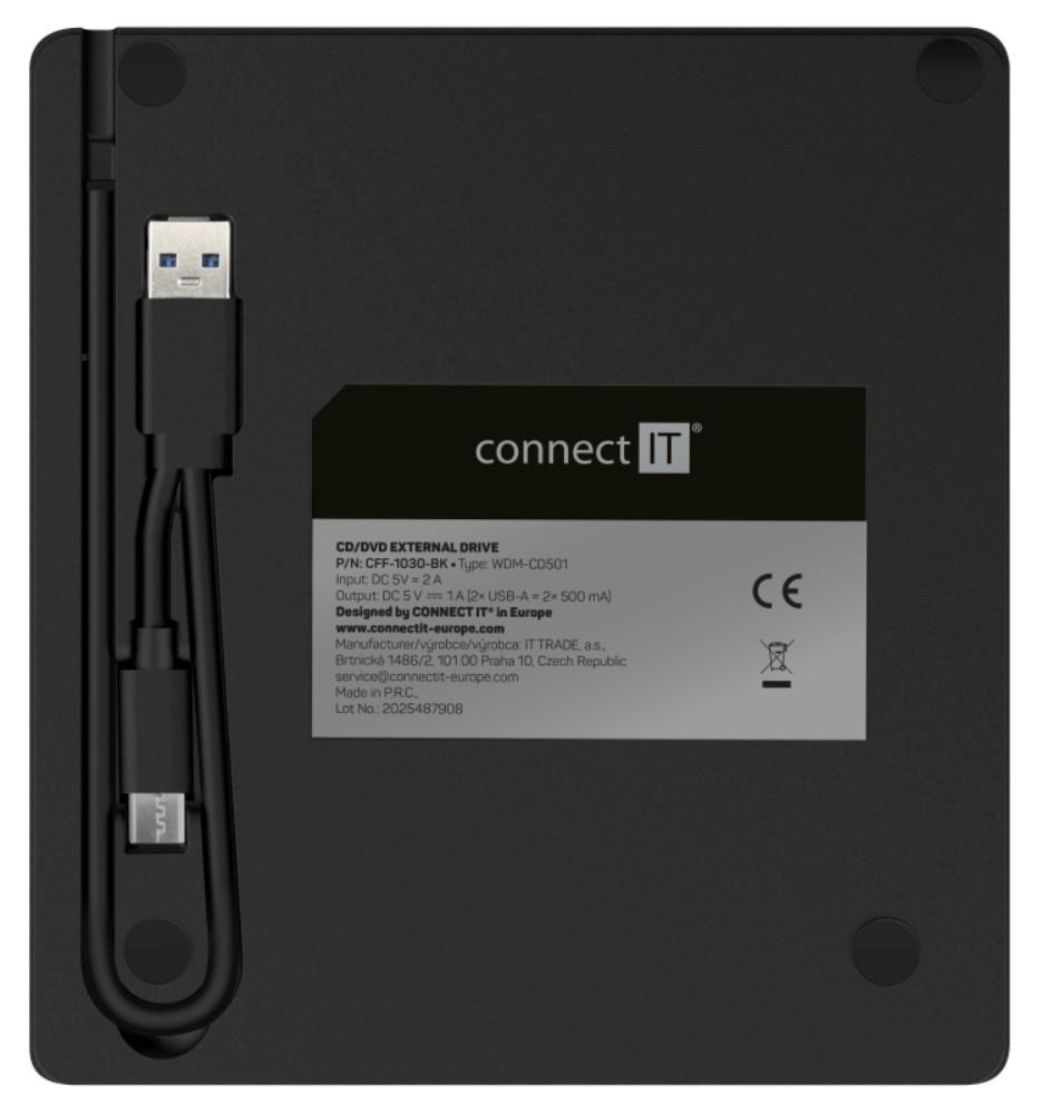 CONNECT IT Externí mechanika CD/ DVD 3v1 SlimDrive,  čtečka MicroSD/ SD,  2xUSB,  USB-A/ USB-C,  černá4 