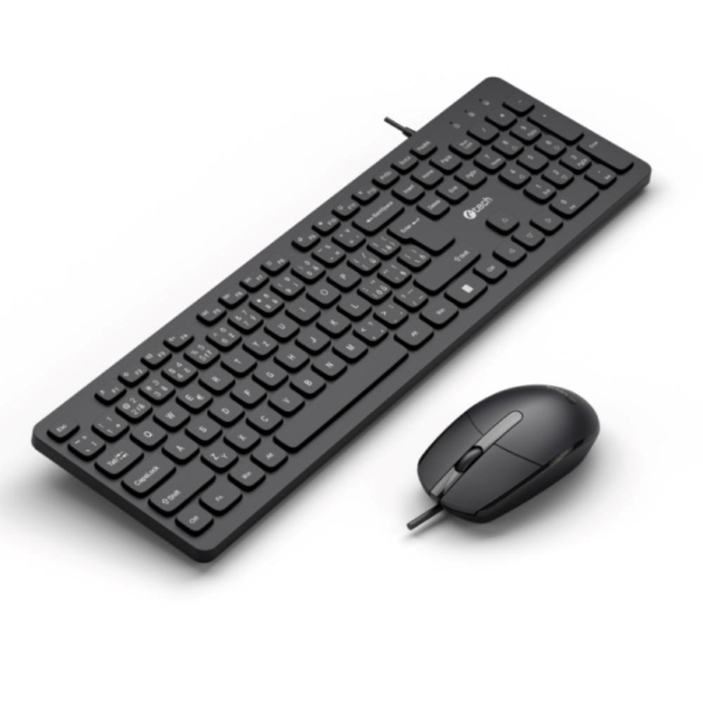 C-TECH Klávesnice KBM-105,  drátový combo set s myší,  USB,  CZ/ SK0 