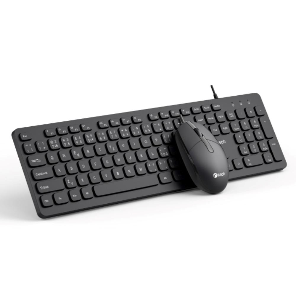 C-TECH Klávesnice KBM-105,  drátový combo set s myší,  USB,  CZ/ SK4 