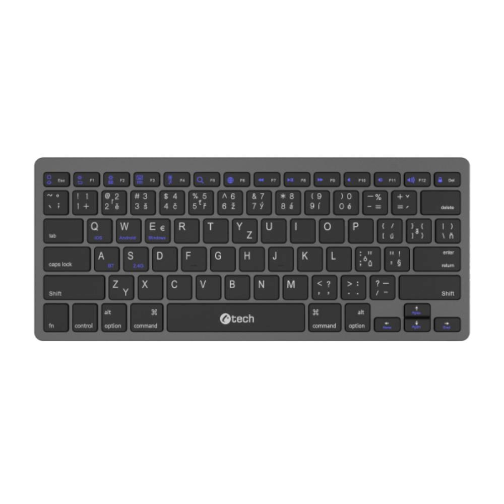 C-TECH Klávesnice KB-120S Dual mode,  bezdrátová,  BT5.0 + 2, 4GHz,  USB nano receiver,  CZ/ SK4 