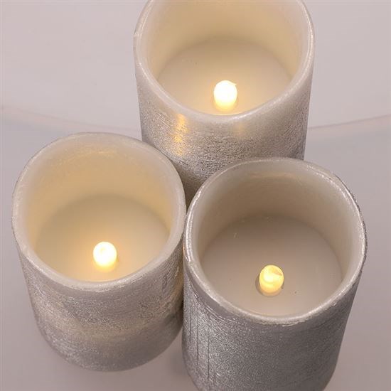 Solight sada LED svíček,  3x svíčka,  10/ 13/ 16cm,  stříbrná barva,  3x AAA4 