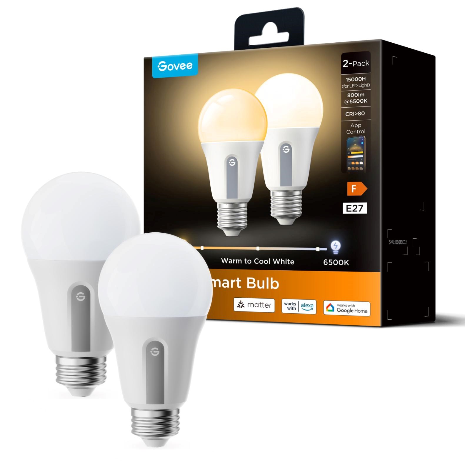 Govee Smart žárovka WW 9W-60W 800lm E27 2ks Long Life,  Matter0 