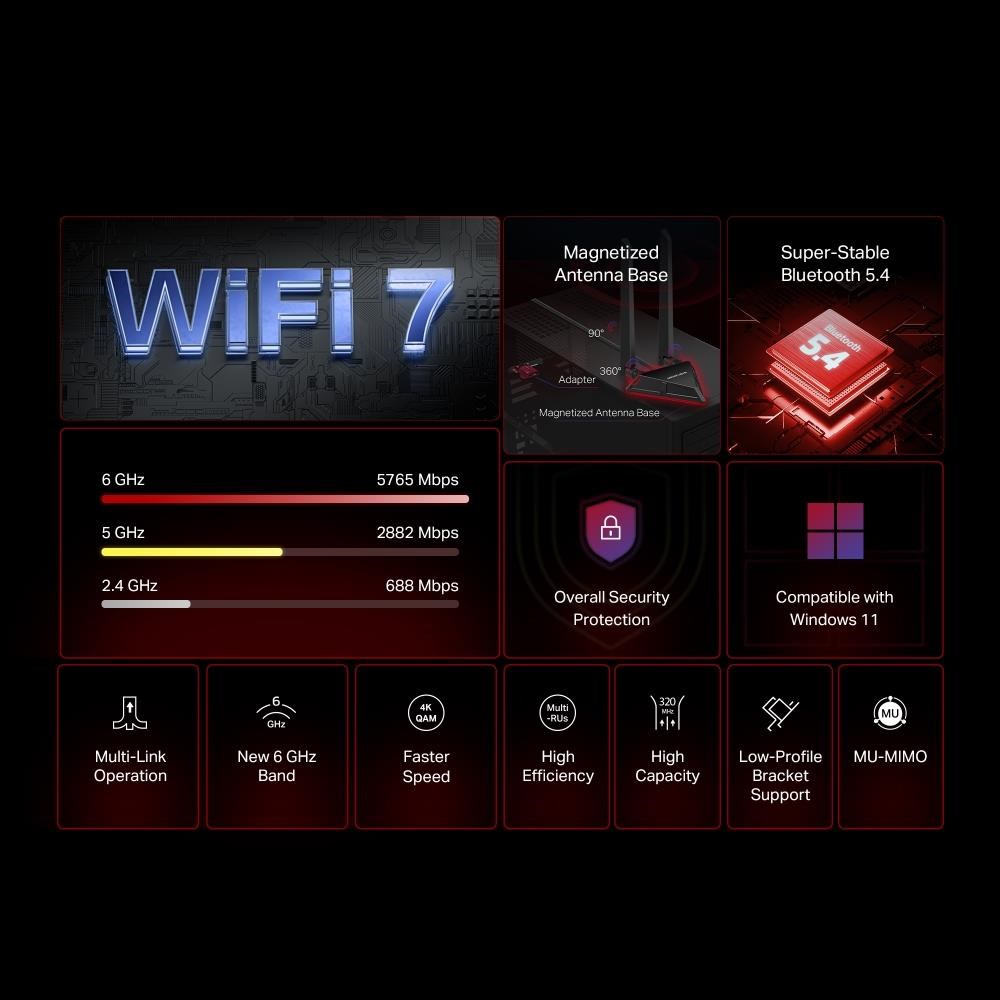 MERCUSYS MA49BE WiFi7 PCIe adapter (BE9300, 2, 4GHz/ 5GHz/ 6GHz, Bluetooth5.4)1 