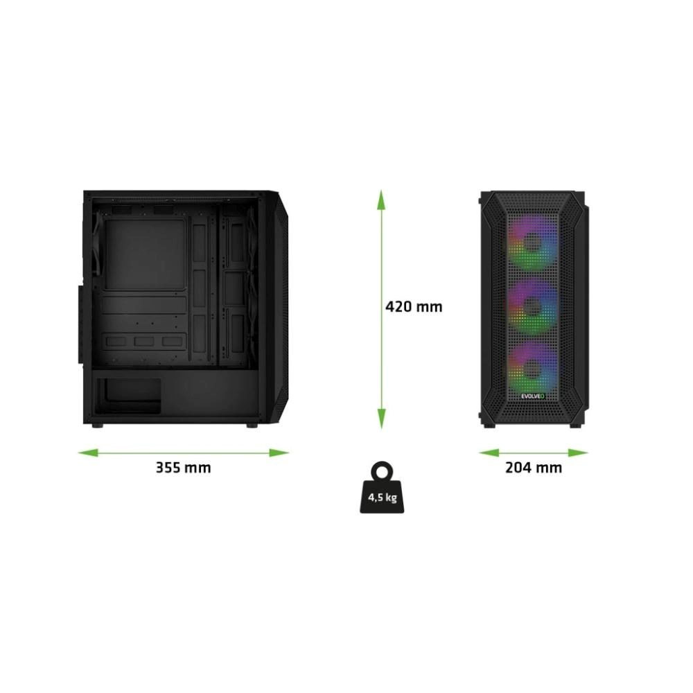 EVOLVEO Xenon,  skříň ATX,  4x ARGB ventilátor 120mm,  přední panel airflow mesh,  černá2 