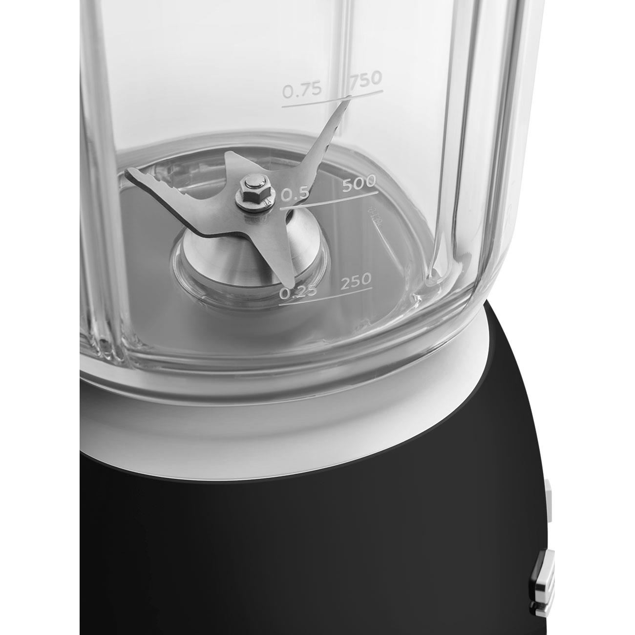 Smeg BLF03BLEU mixér,  800 W,  4 programy,  funkce pulse,  18000 RPM,  nerezové ostří,  Ice crush,  50"s Style,  černý5 