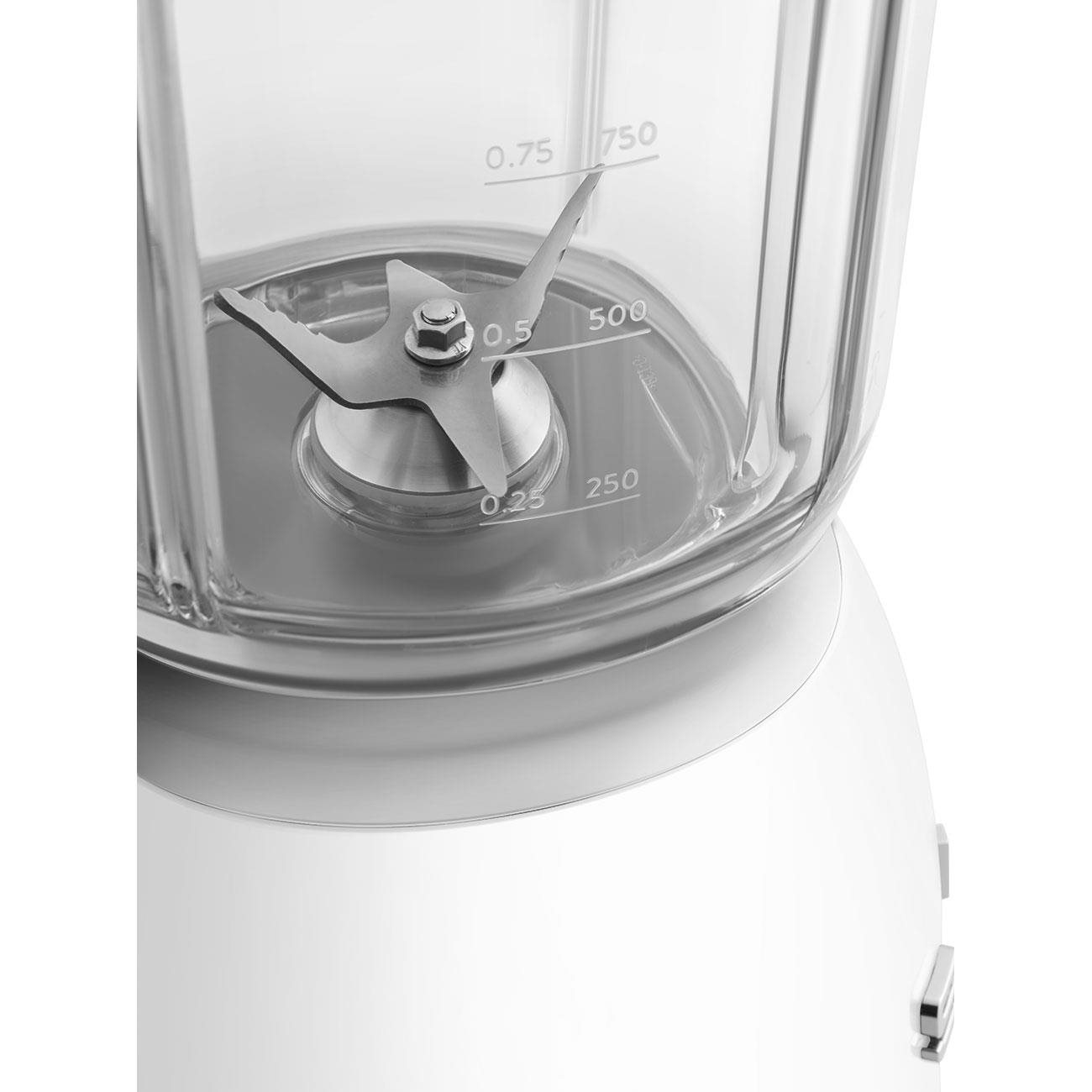 Smeg BLF03WHEU mixér,  800 W,  4 programy,  funkce pulse,  18000 RPM,  nerezové ostří,  Ice crush,  50"s Style,  bílý5 