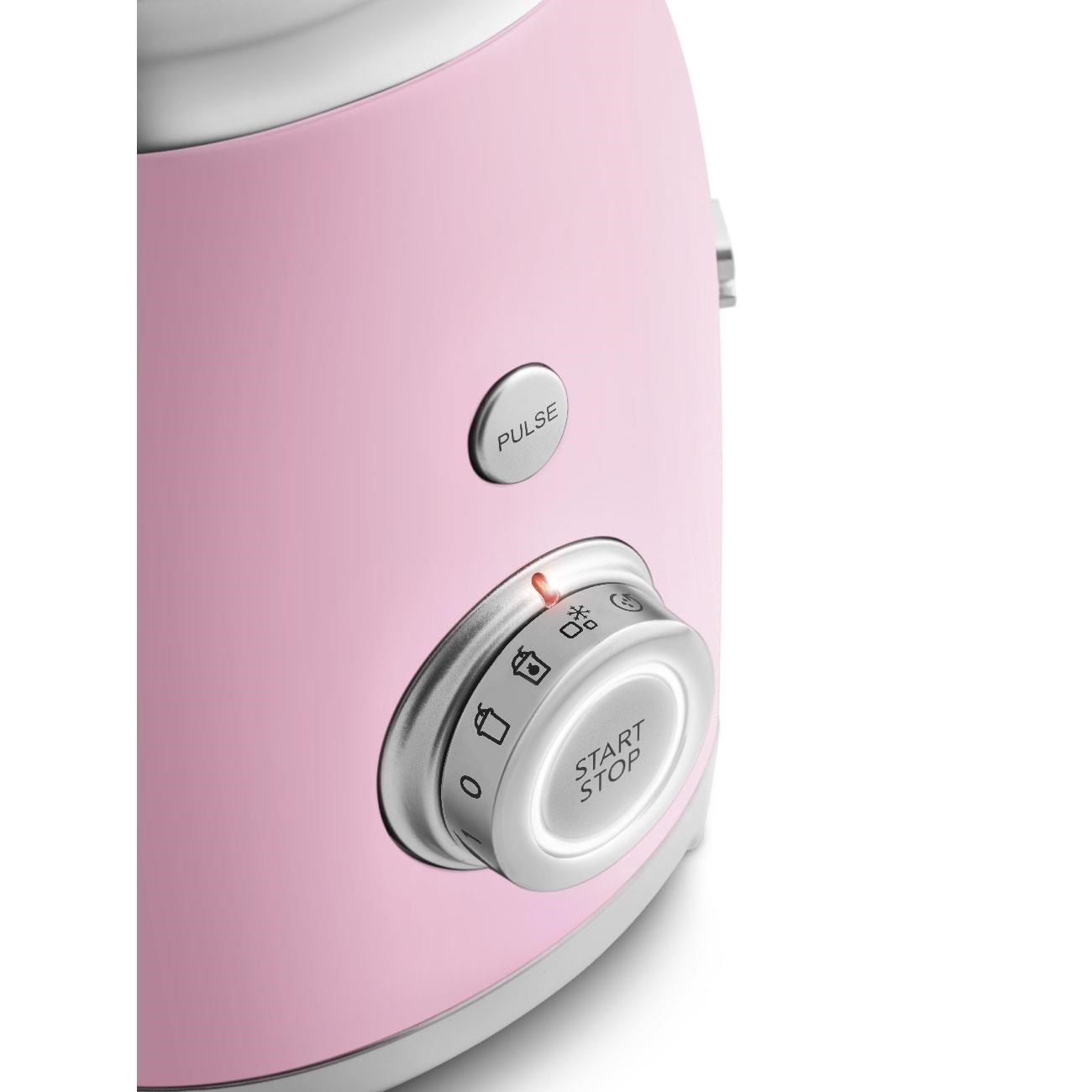 Smeg BLF03PKEU mixér,  800 W,  4 programy,  funkce pulse,  18000 RPM,  nerezové ostří,  Ice crush,  50"s Style,  růžový2 
