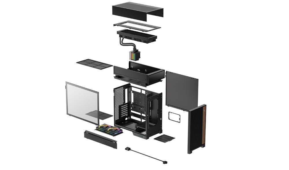 DEEPCOOL Case CL6600,  ATX,  Průhledná bočnice,  vodní chlazení,  černá9 