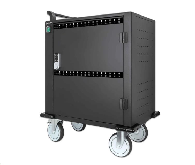 BAZAR - MANHATTAN nabíjecí vozík - 32 portů,  576 W,  přepěťová ochrana,  tichá ventilace,  kovové pouzdro,  černá - Poškozen1 
