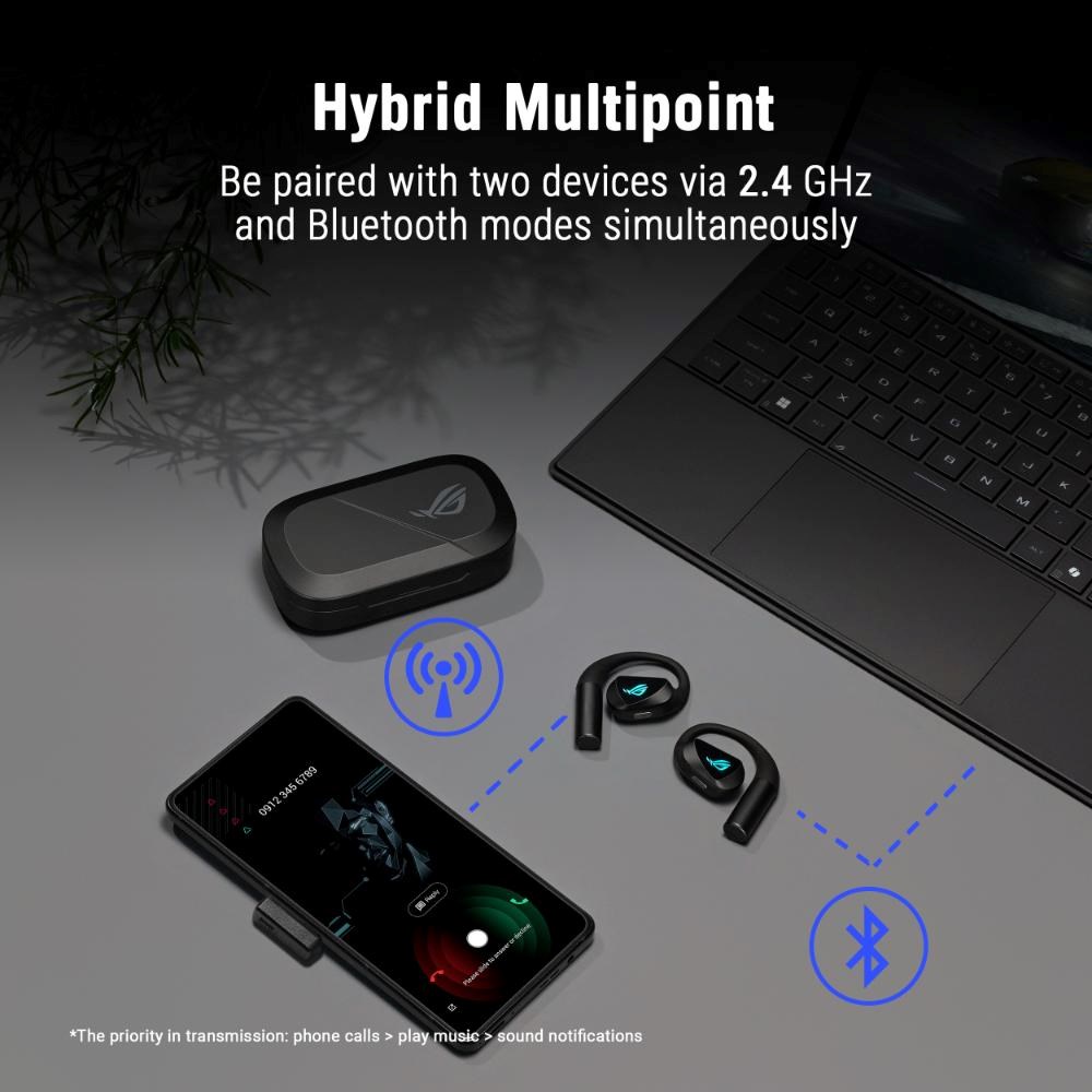 ASUS sluchátka ROG Cetra Open Wireless,  BT + RF 2.4 GHz,  RGB,  černá11 