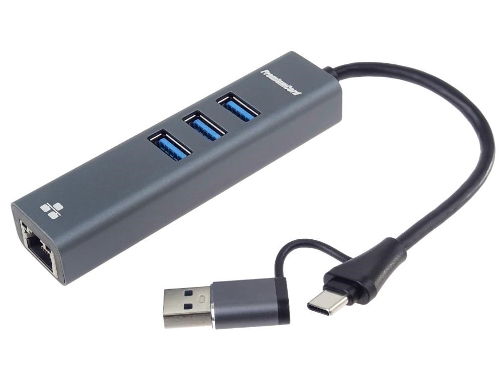 PremiumCord Adaptér USB-C a USB-A na Gigabit 10/ 100/ 1000Mbps + 3x USB 3.2 konektor0 