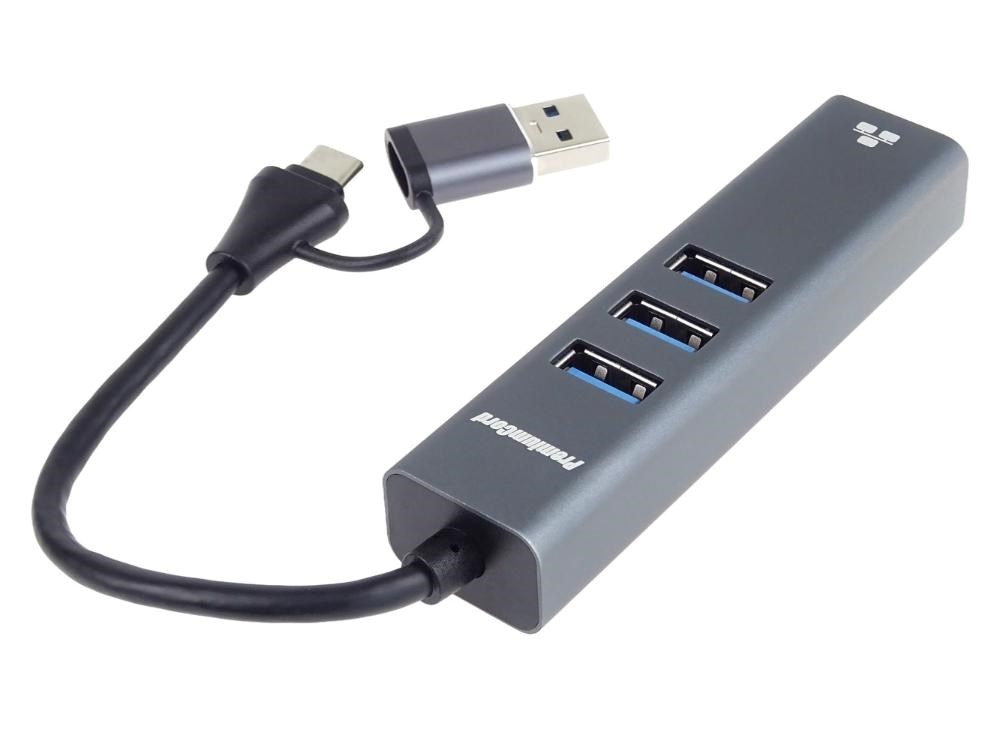 PremiumCord Adaptér USB-C a USB-A na Gigabit 10/ 100/ 1000Mbps + 3x USB 3.2 konektor1 