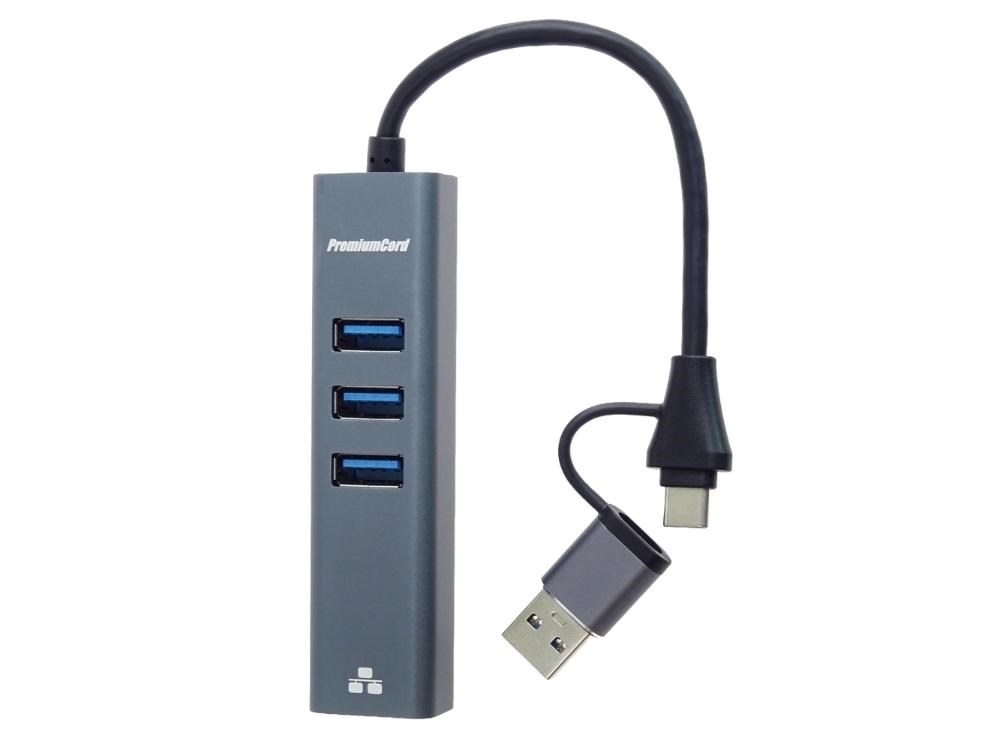 PremiumCord Adaptér USB-C a USB-A na Gigabit 10/ 100/ 1000Mbps + 3x USB 3.2 konektor2 