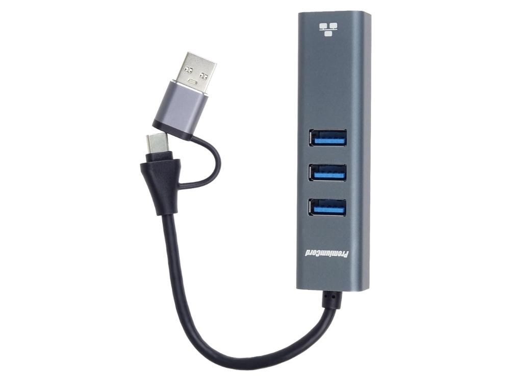 PremiumCord Adaptér USB-C a USB-A na Gigabit 10/ 100/ 1000Mbps + 3x USB 3.2 konektor5 