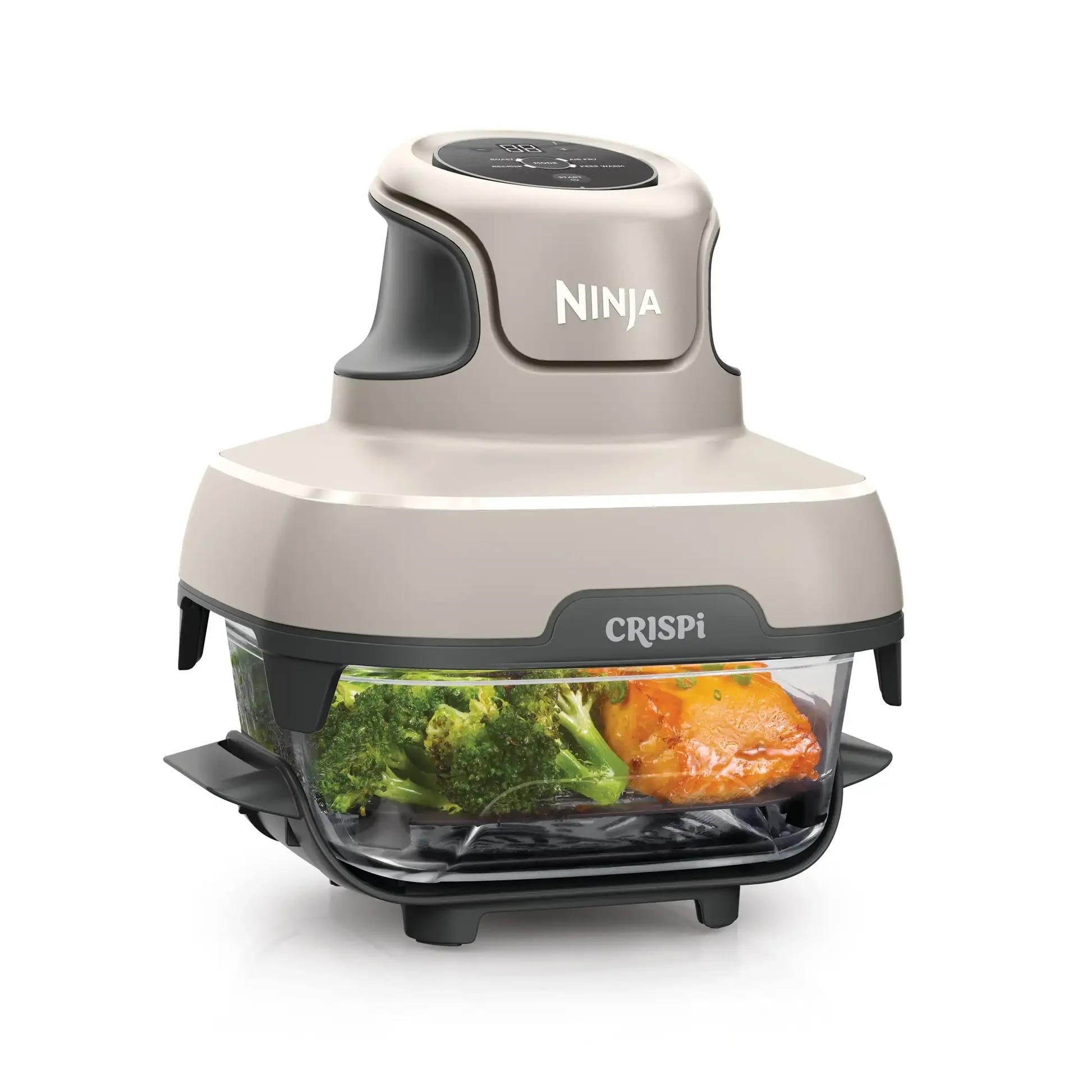Ninja FN101EUST Crispi,  přenosná horkovzdušná fritéza,  4v1,  šedá,  příkon 1700 W,  skleněné nádoby 1, 4 l a 3, 8 l,  bez PFAS4 