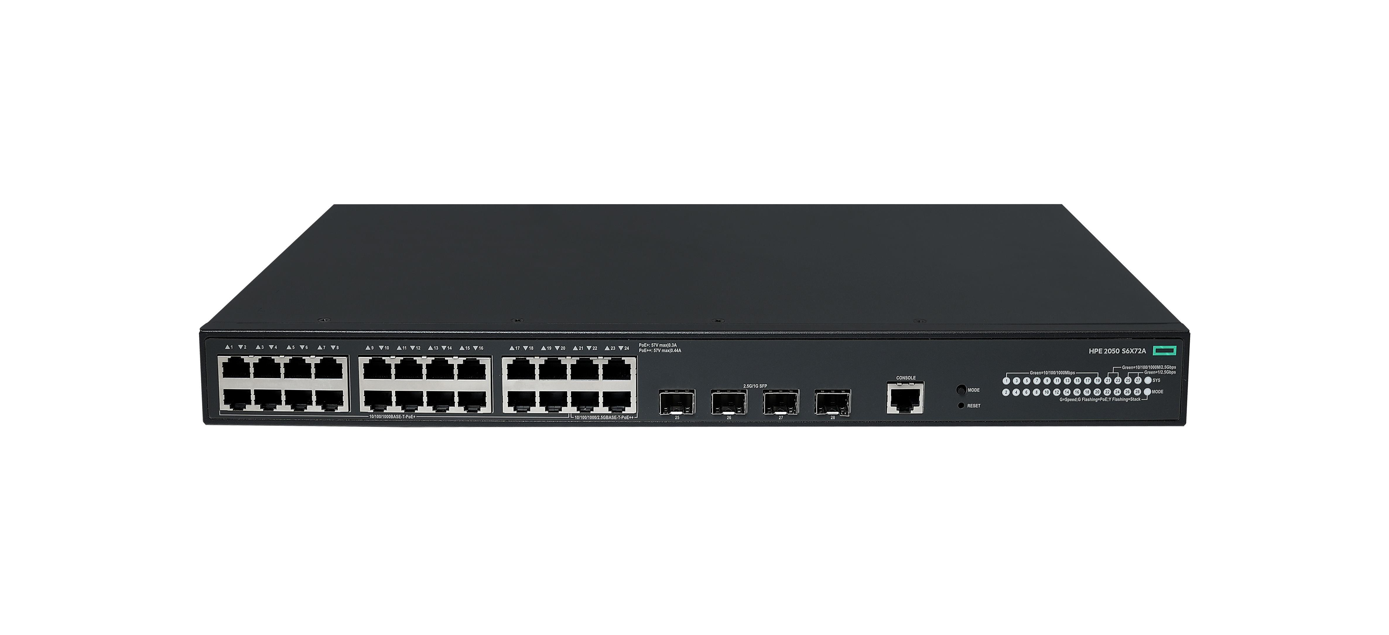 HPE Networking CW 2050 24p 10/ 100/ 1000BT PoE+ 4p SFP 1G/ 2.5G 420W Switch0 