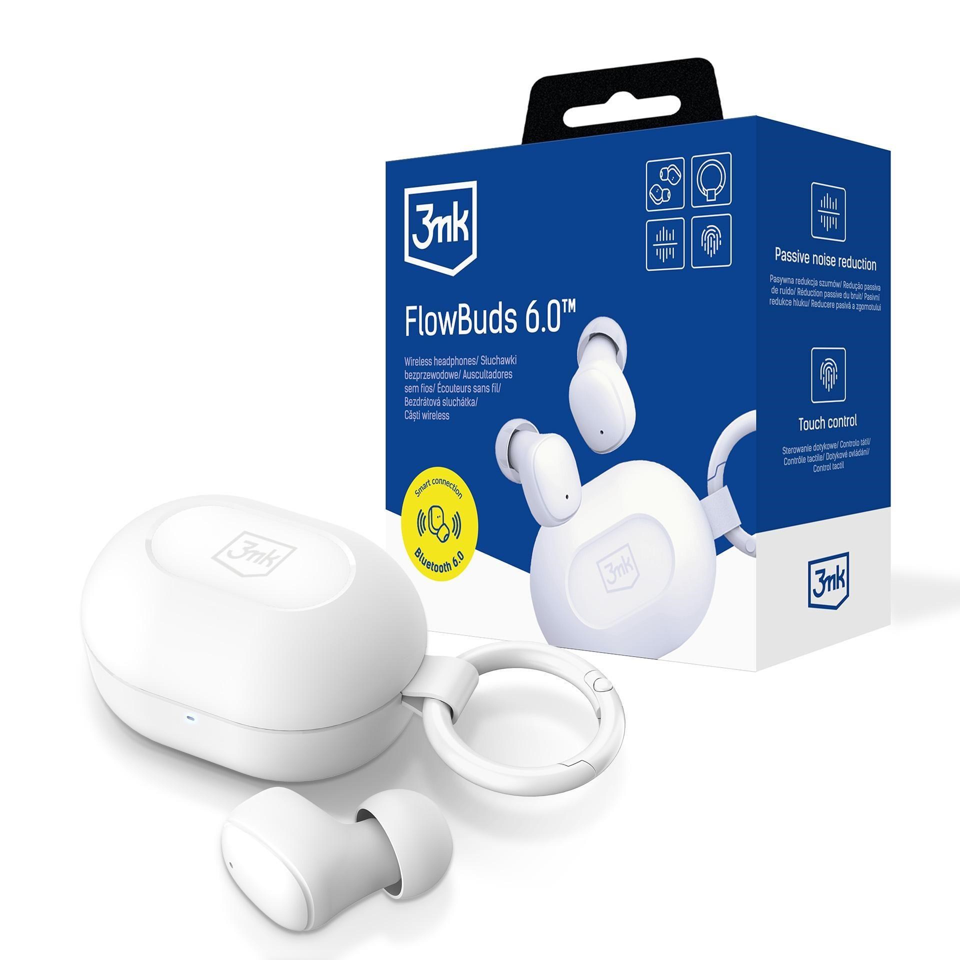 3mk bezdrátová stereo sluchátka FlowBuds 6.0 white,  nabíjecí pouzdro,  bílá0 