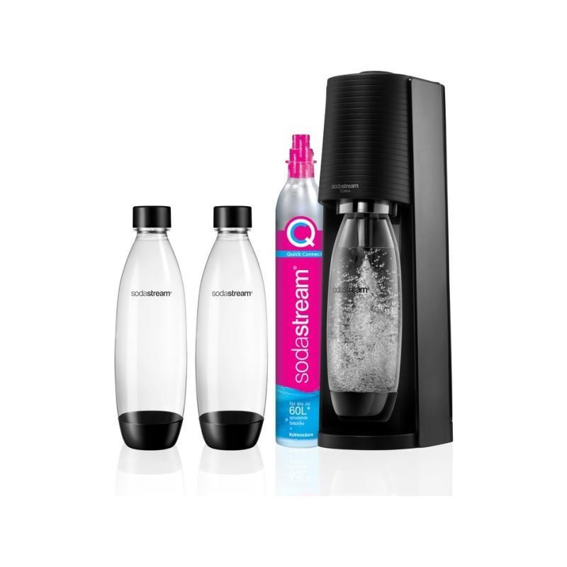 SodaStream Terra Black výrobník sody,  mechanický,  2x 1l láhev SodaStream Fuse,  bombička s CO2,  černý3 
