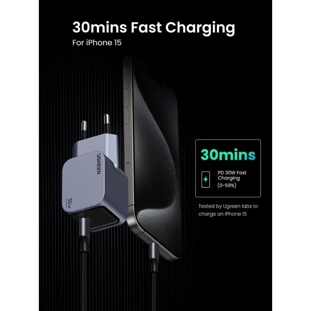 UGREEN síťová rychlonabíječka Nexode Pro 30W 1-Port USB-C,  GaN,  stříbrná2 
