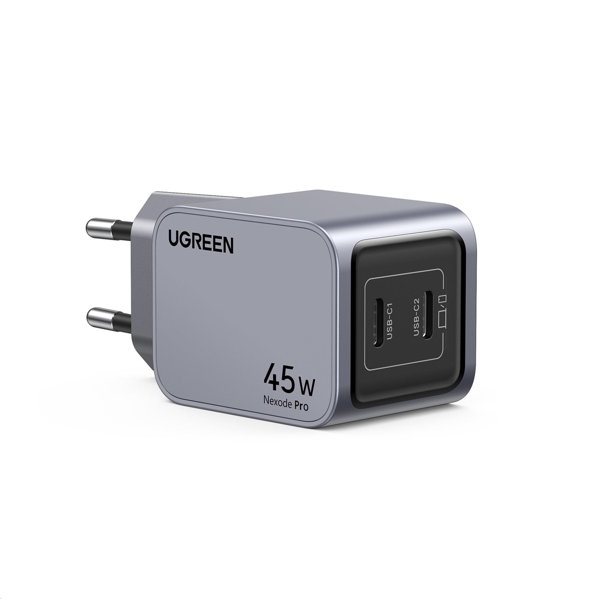 UGREEN síťová rychlonabíječka Nexode Pro 45W 2-Port USB-C,  GaN,  stříbrná0 