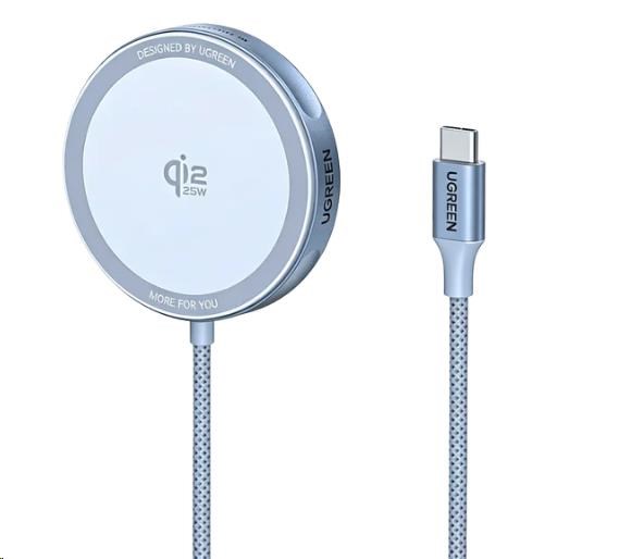 UGREEN magnetická bezdrátová nabíječka MagFlow Qi2.2 25W,  MagSafe,  stříbrná0 