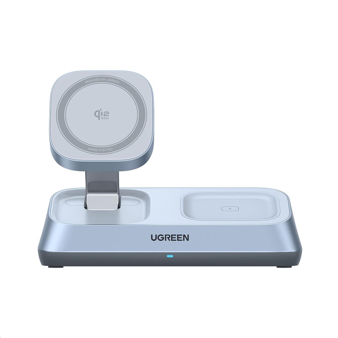 UGREEN magnetická bezdrátová nabíječka 3v1 MagFlow Qi2.2,  25W,  MagSafe,  stříbrná0 