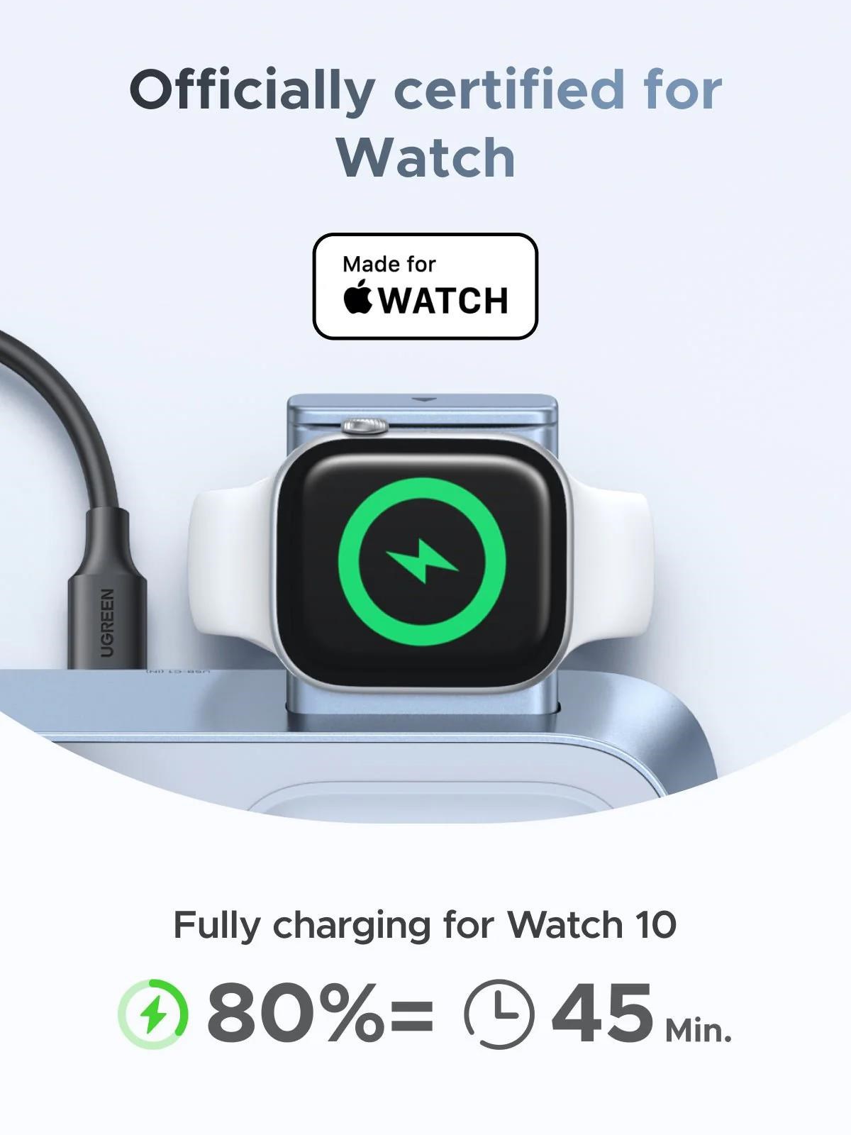 UGREEN magnetická bezdrátová nabíječka 3v1 MagFlow Qi2.2,  25W,  MagSafe,  stříbrná2 