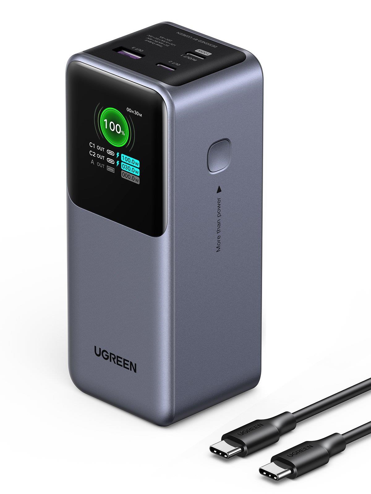 UGREEN powerbanka s rychlým nabíjením 20000mAh 3-port s displejem,  Li-ion,  130W,  2x USB-C,  1x USB-A,  stříbrná0 