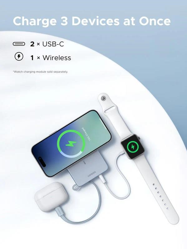 UGREEN magnetická powerbanka MagFlow 10000mAh s diplejem,  Li-ion,  30W,  MagSafe,  2x USB-C,  stříbrná5 