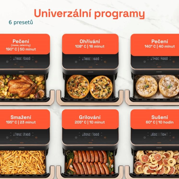 Cosori Dual Blaze TwinFry chytrá horkovzdušná fritéza 10 L,  keramika,  černá6 