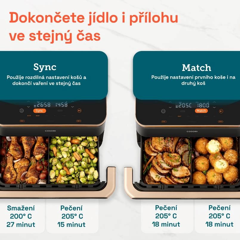 Cosori Dual Blaze TwinFry chytrá horkovzdušná fritéza 10 L,  keramika,  černá7 