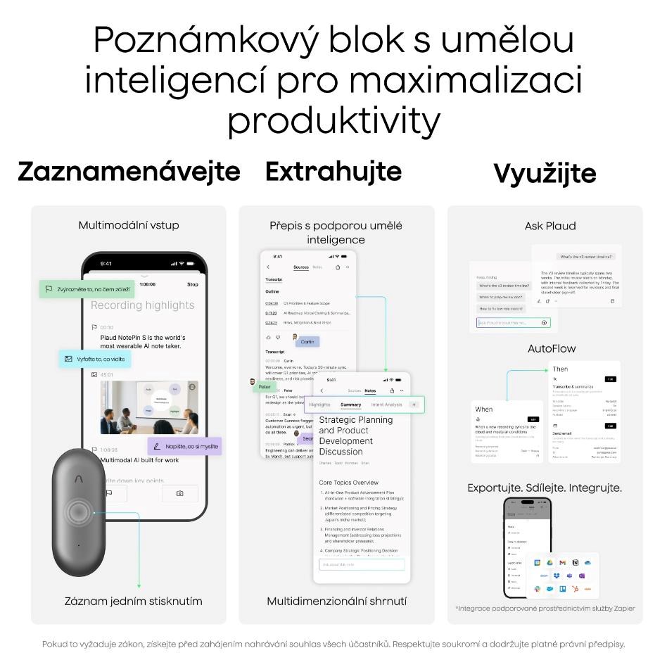 PLAUD Note Pin S Black - AI hlasový záznamník + náramek a šňůrka na krk0 