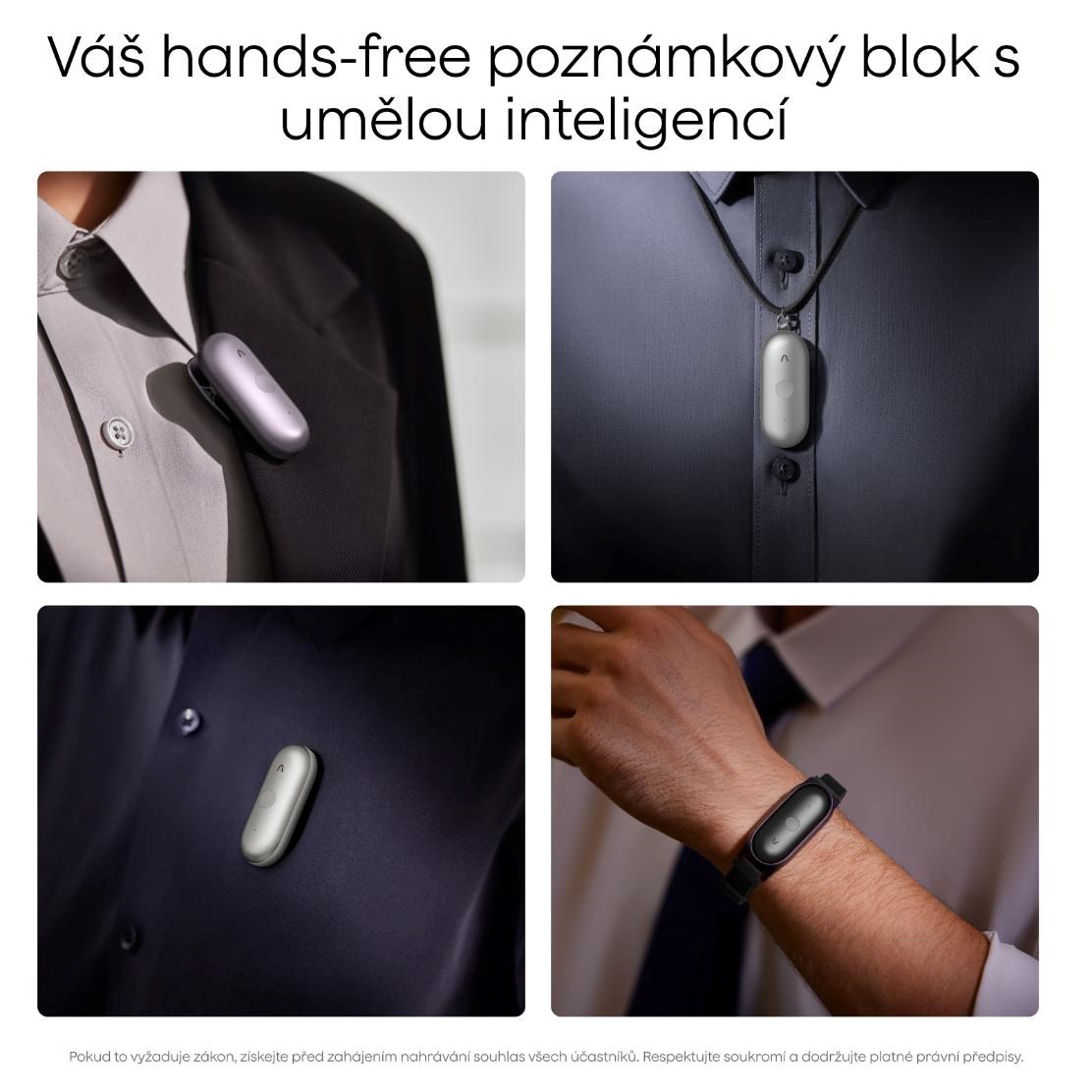 PLAUD Note Pin S Silver - AI hlasový záznamník + náramek a šňůrka na krk3 