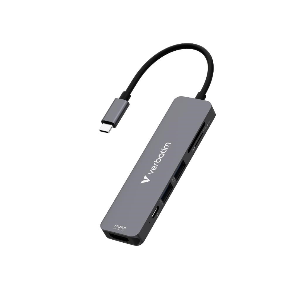 VERBATIM Dokovací stanice USB-C,  6v1,  HDMI,  USB-C PD,  USB 3.0,  USB 2.0,  SD a microSD,  šedá1 