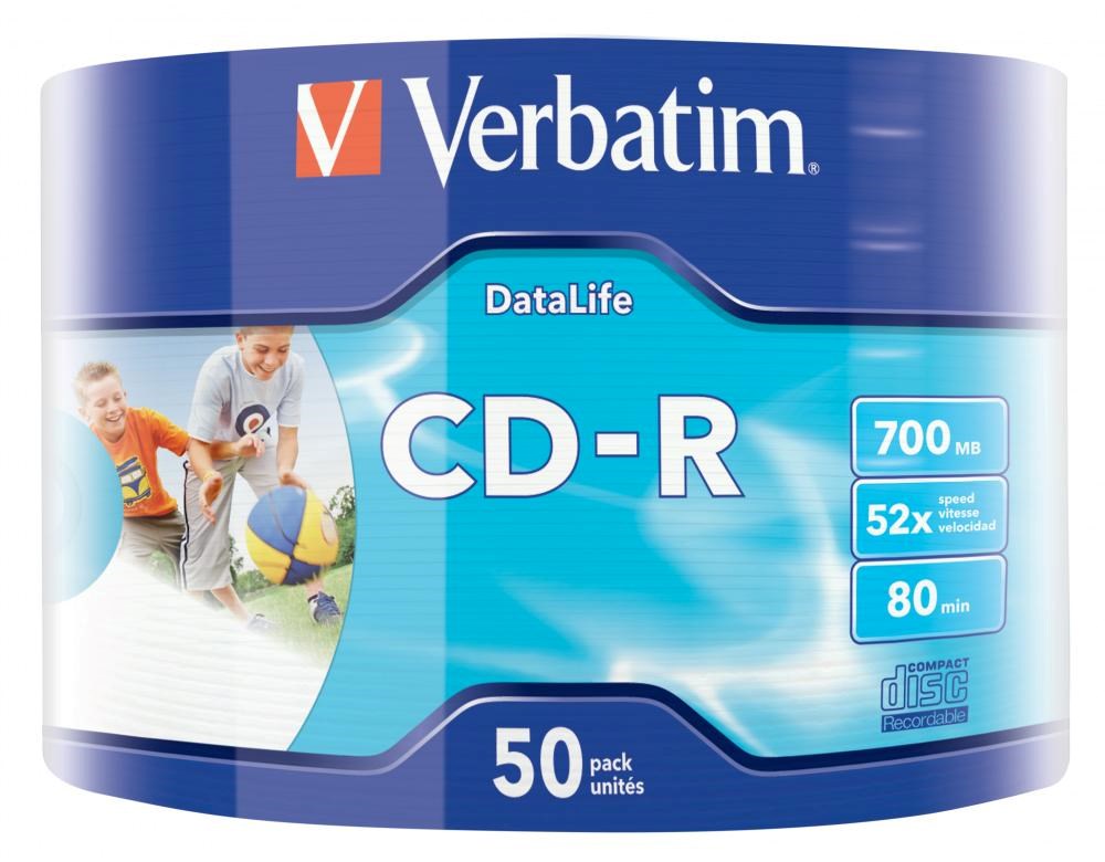 VERBATIM CD-R (50-pack)Spindle/ Extra Protection Datalife Inkjet Printable Wrap / 52x/ 700MB WRAP0 
