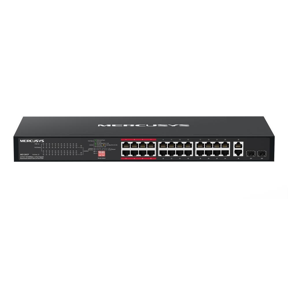 MERCUSYS switch MS126CP (24x100Mb/ s, 24xPoE+, 2xGbE/ SFPcombo, 295W)0 