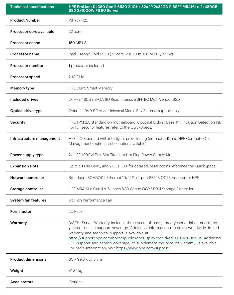 HPE PL DL380g11 6530 (32C) 64G 2x480G MR416 + VM Essentials 5y (S5Q83AAE) se slevou 50%2 