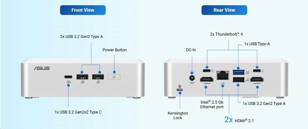 ASUS NUC 15 Pro+ Mini PC/ NUC15CRS/ Core Ultra 9 285H/ 2x16GB+1TB/ USB 7x/ Intel Arc/ Stylish/ L9/ EU power cord7 