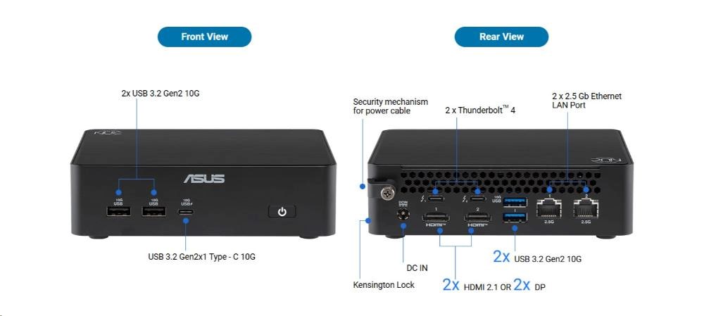 ASUS NUC 16 Pro Mini PC/ NUC16GDK/ Core Ultra 5-325/ 2x 8GB DDR5+512GB SSD+W11 PRO/ USB 7x/ 2x LAN/ WiFi/ Intel Graphics/ L10/ EU7 