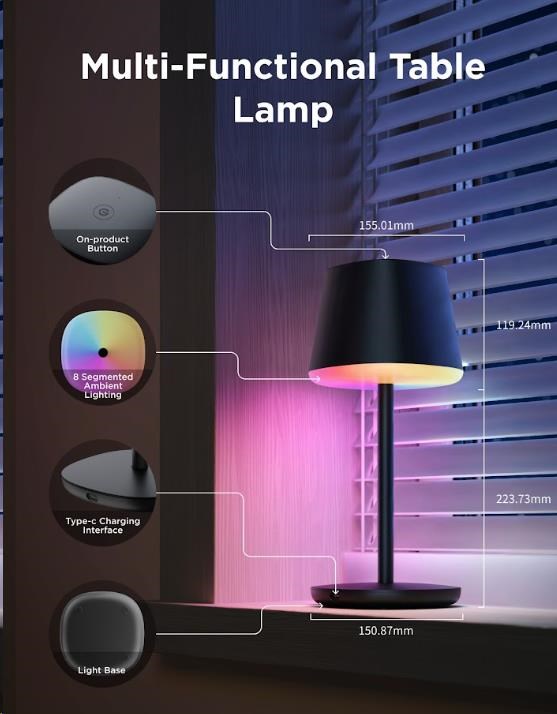 Govee Table Lamp Classic S RGBICWW stolní lampa,  Matter3 