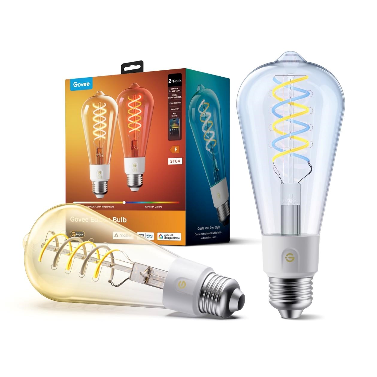 Govee Smart žárovka ST64 RGBWW 5W-40W 500lm E27 Long Life,  Matter (2ks)0 