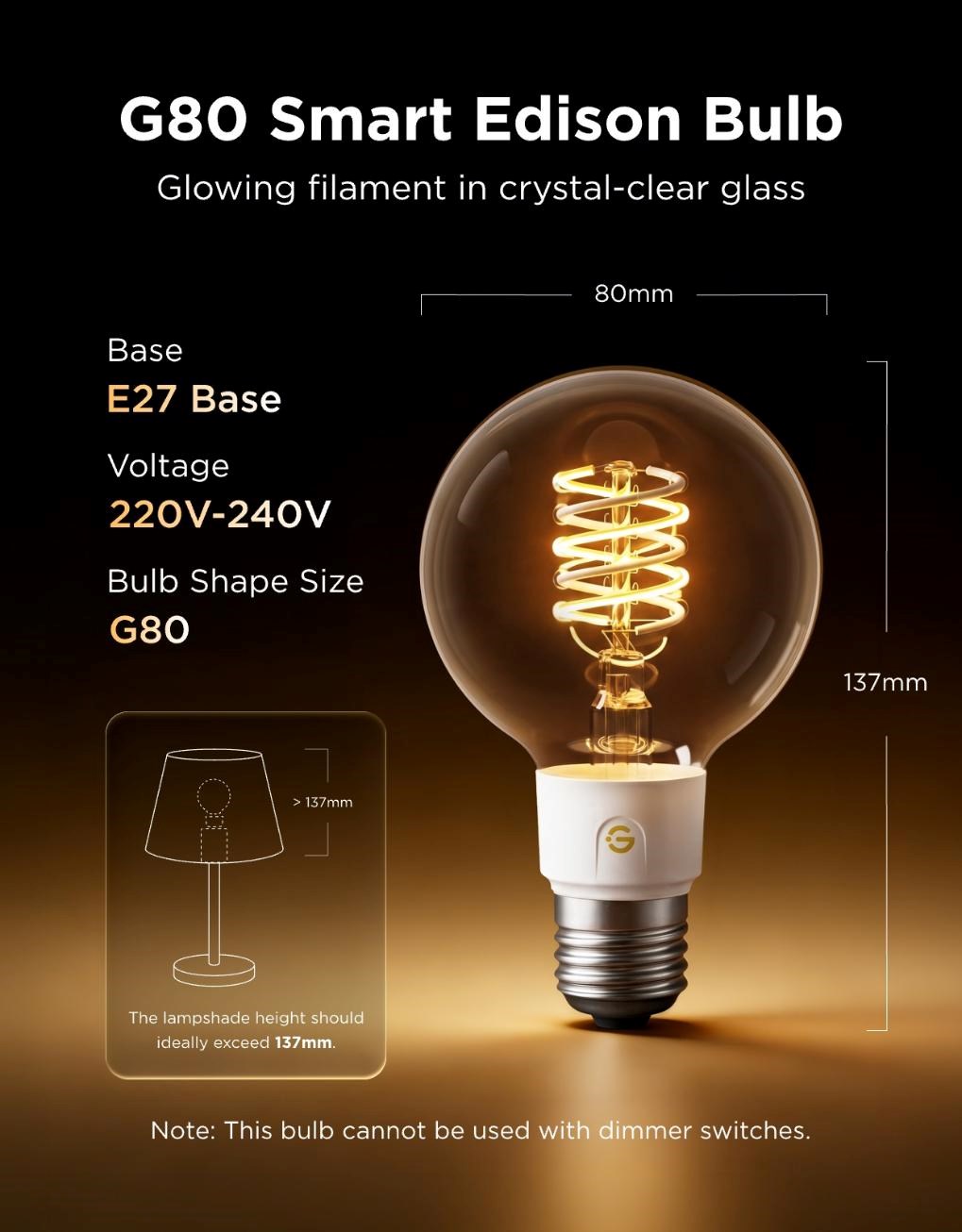 Govee Smart žárovka G80 RGBWW 5W-40W 500lm E27 Long Life,  Matter2 