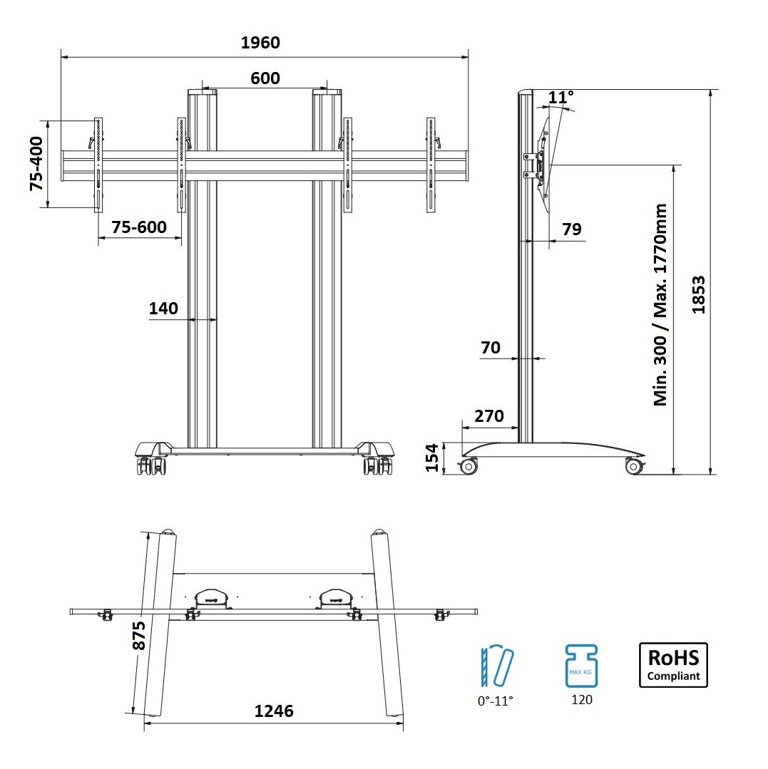 Stojan na 2 Tv monitory Edbak TRV300
4 