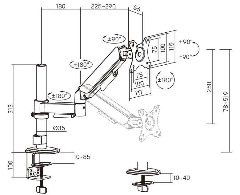 Držák monitoru na stůl Fiber Mounts FM60
4 
