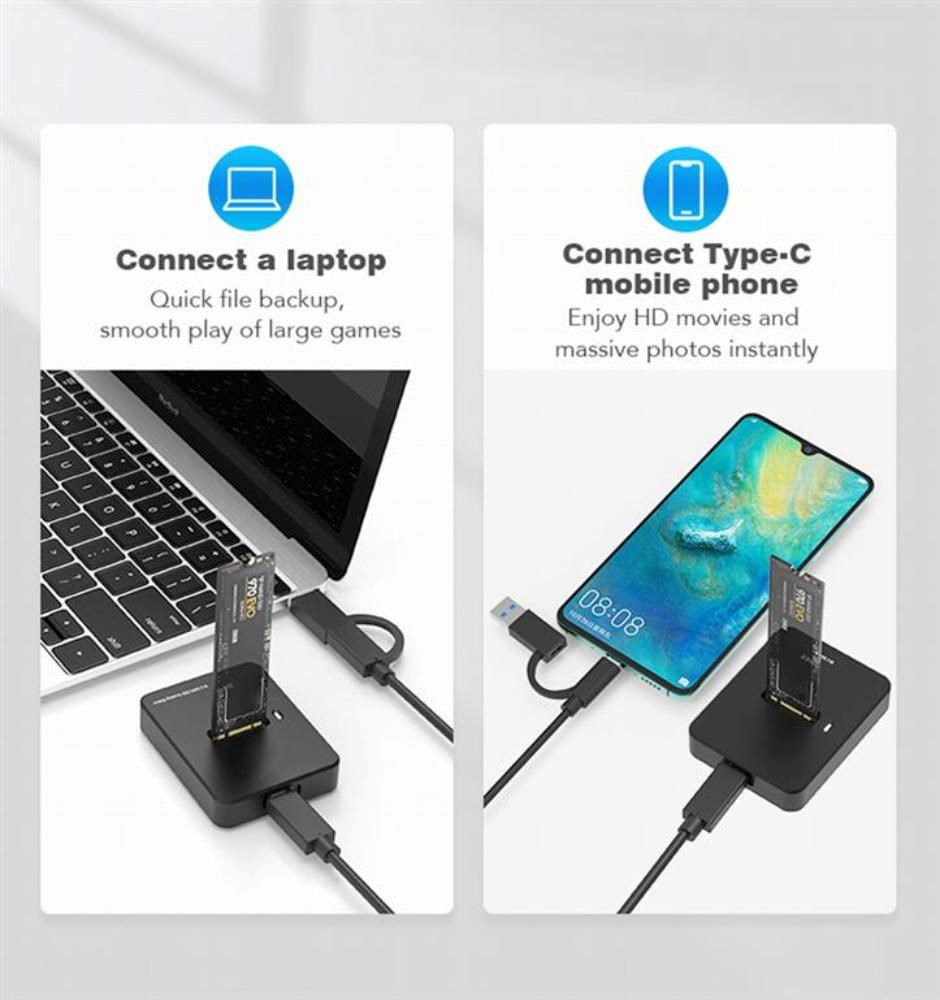 GEMBIRD dokovací stanice pro stolní počítače DD-U3M2,  USB-C,  M.2 SATA,  NVMe SSD,  černá3 
