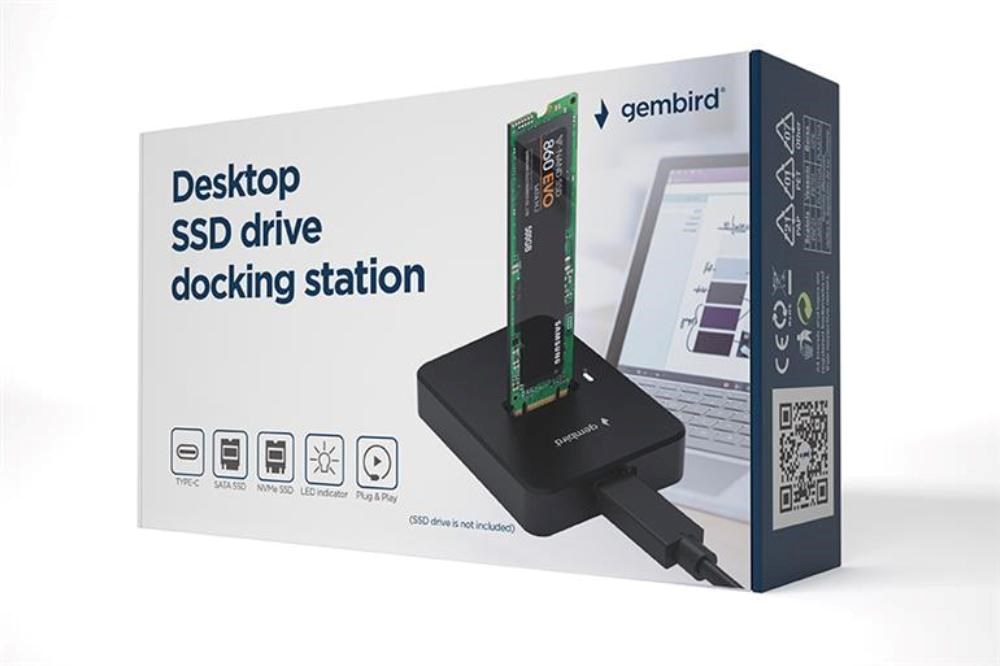 GEMBIRD dokovací stanice pro stolní počítače DD-U3M2,  USB-C,  M.2 SATA,  NVMe SSD,  černá4 