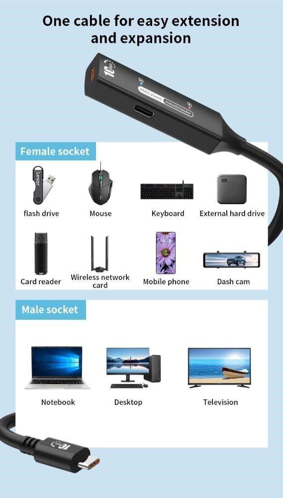 PremiumCord USB-C 3.2 Gen 2 repeater a prodlužovací kabel Male-Female,  10Gbps Aluminium 10m9 