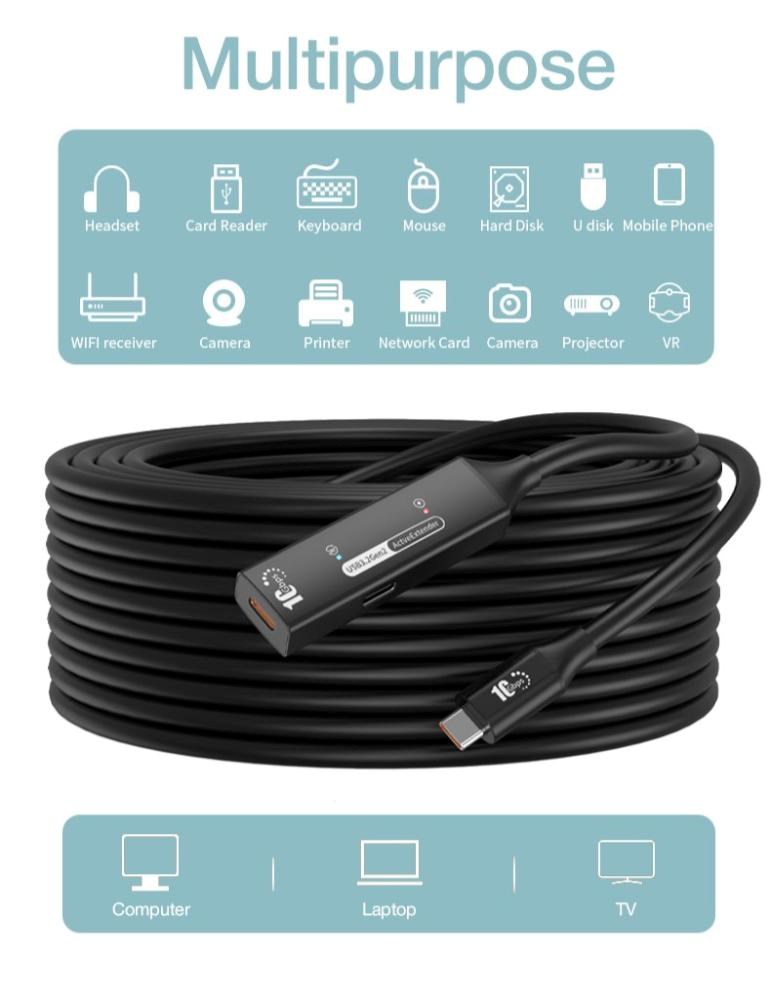 PremiumCord USB-C 3.2 Gen 2 repeater a prodlužovací kabel Male-Female,  10Gbps Aluminium 10m2 