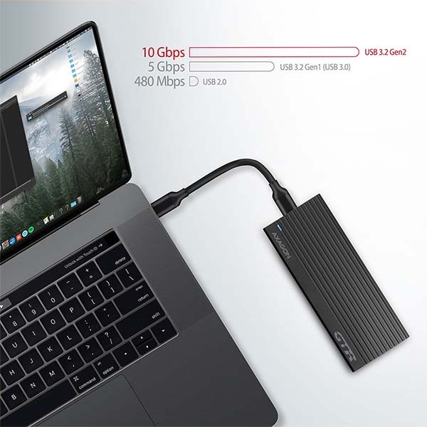BAZAR - AXAGON EEM2-GTR,  USB-C 3.2 Gen 2 - M.2 NVMe SSD kovový THIN RIB box - Po opravě (Náhradní krabice)5 