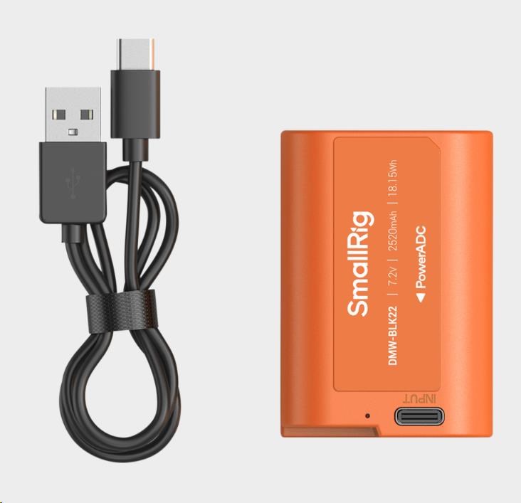 SmallRig 4979 Camera Battery USB-C Rechargeable DMW-BLK22 Orange2 